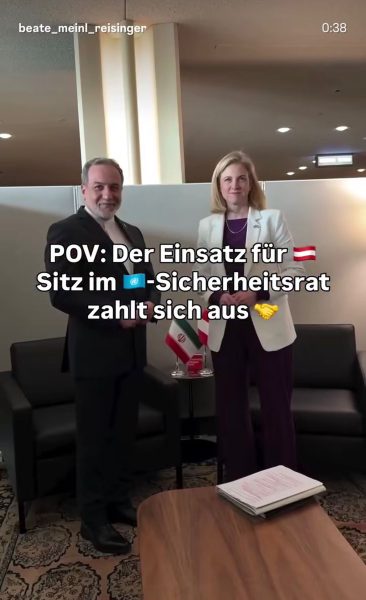 Austria’s Foreign Minister Beate Meinl-Reisinger thanked Iranian Foreign Minister Abbas Araghchi after securing a non-permanent seat on the UNSC (picture: Instagram / @beate_meinl_reisinger)